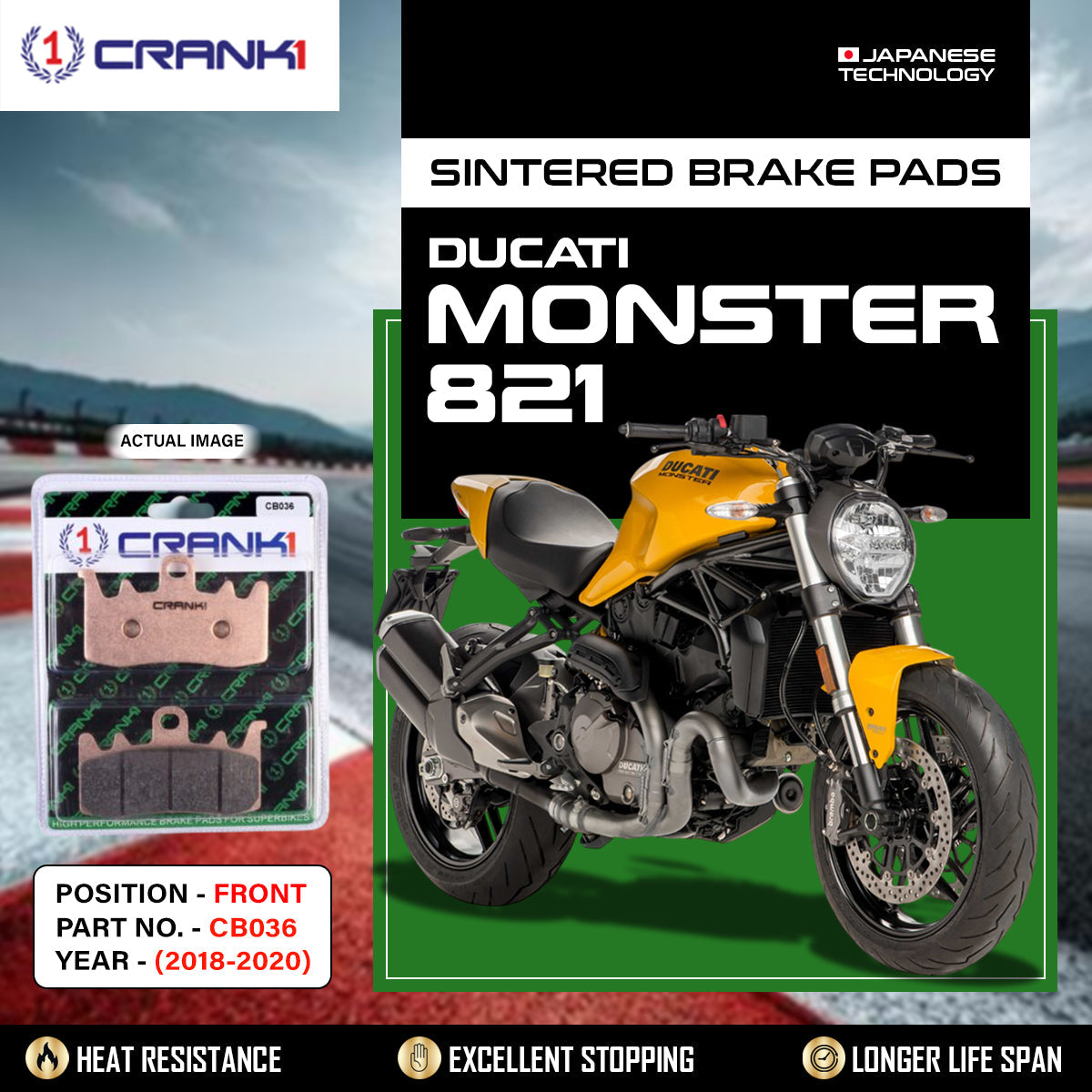 Sintered Brake Pads For Ducati Monster 821 2018-2020 - Front - CB036 - 2 Sets - CRANK1