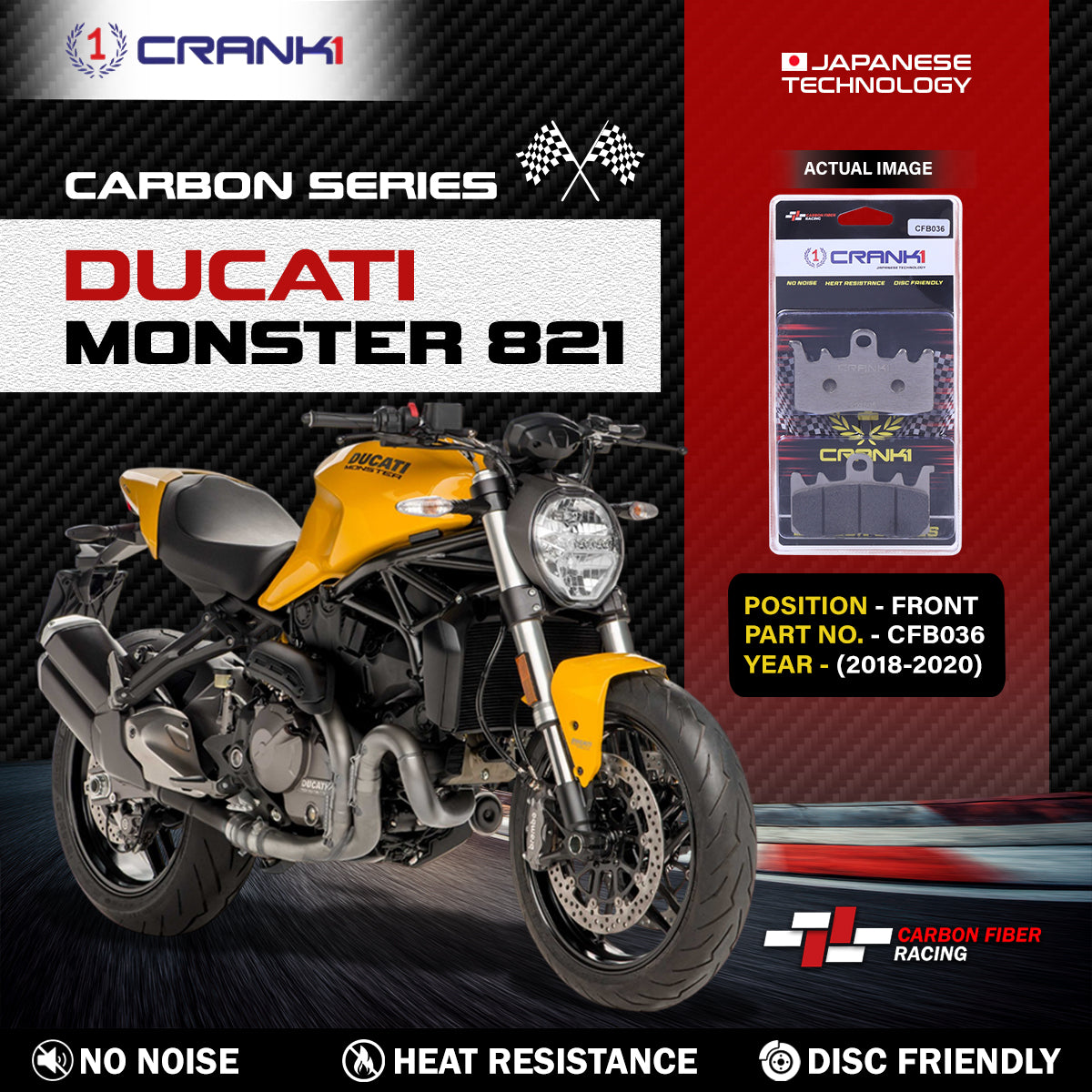 Carbon Brake Pads For Ducati Monster 821 2018-2020 - Front - CFB036 - 2 Sets - CRANK1