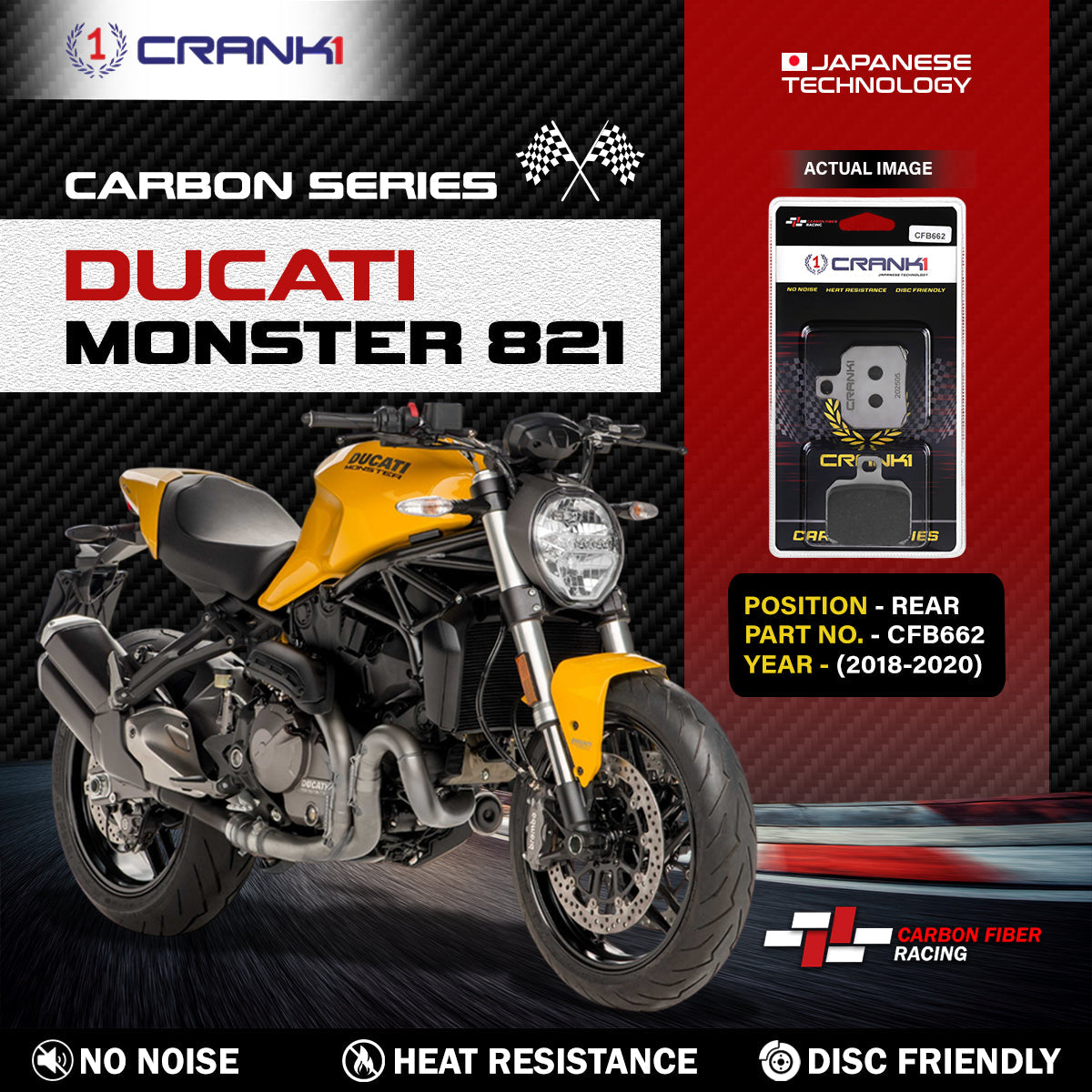Carbon Brake Pads For Ducati Monster 821 2018-2020 - Rear - CFB662 - 1 Set - CRANK1