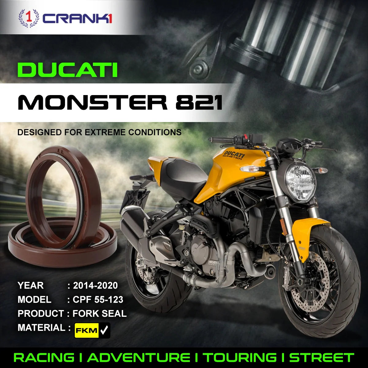 Fork Oil Seals Pair For Ducati Monster 821 2014-2020 - CPF55-123 - CRANK1