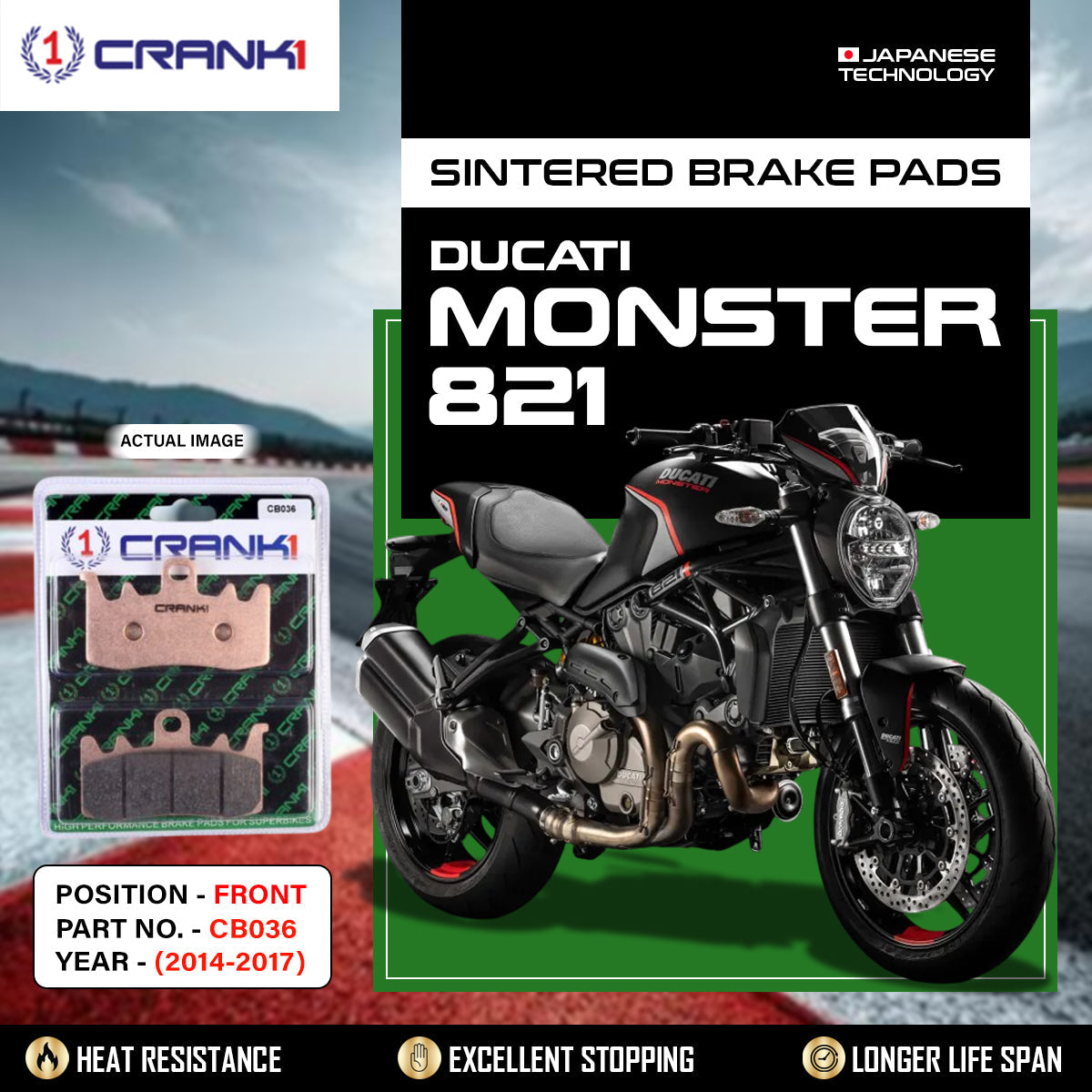 Sintered Brake Pads For Ducati Monster 821 2014-2017 - Front - CB036 - 2 Sets - CRANK1