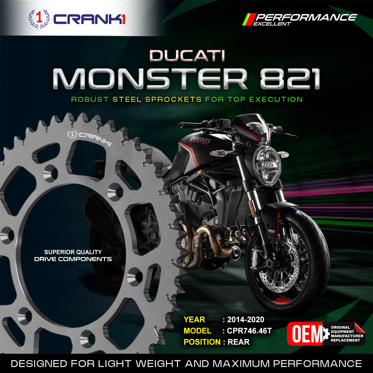 Sprocket For Ducati Monster 821 2014-2020 - Rear - CPR746 46T - CRANK1