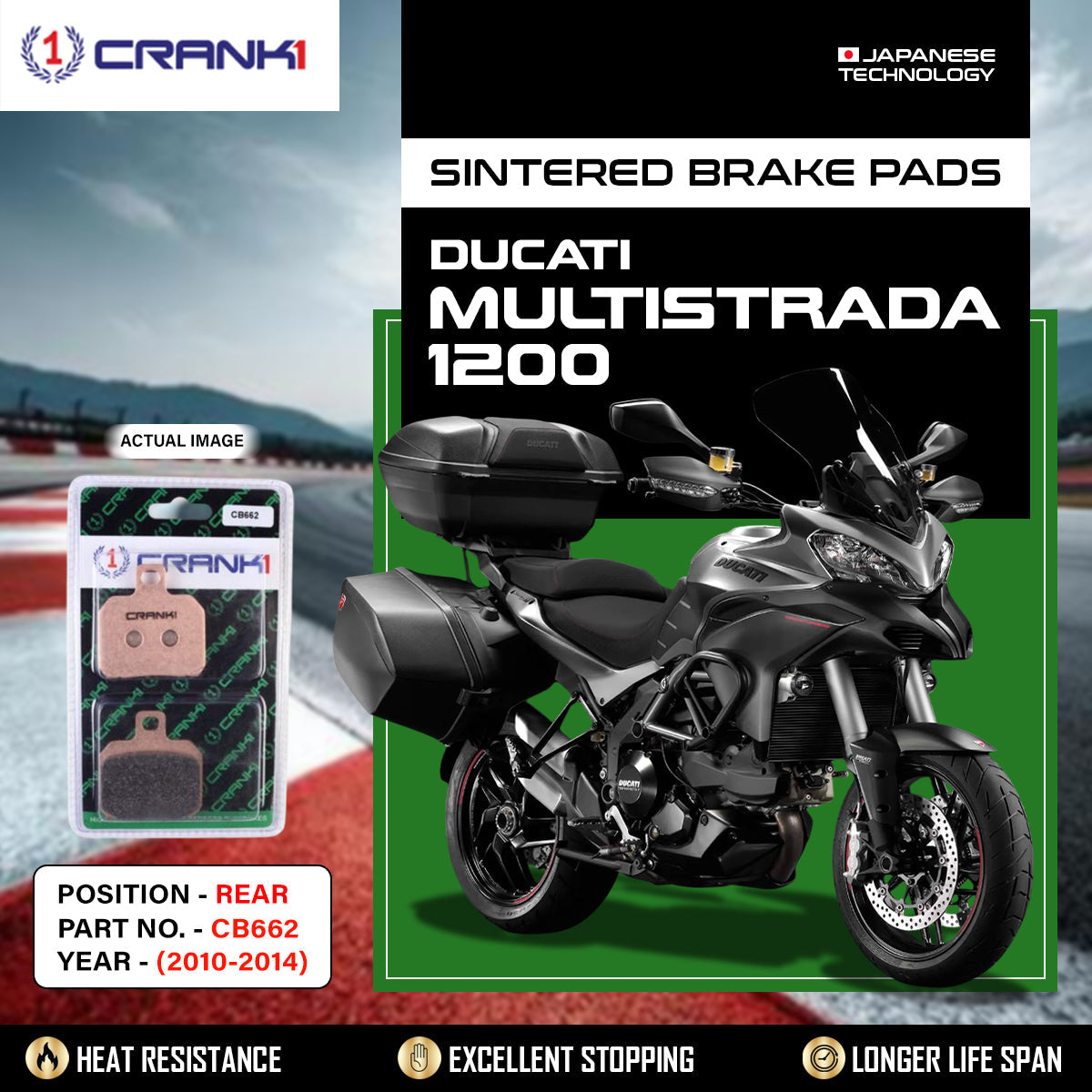 Sintered Brake Pads For Ducati Multistrada 1200 2010-2014 - Rear - CB662 - 1 Set - CRANK1