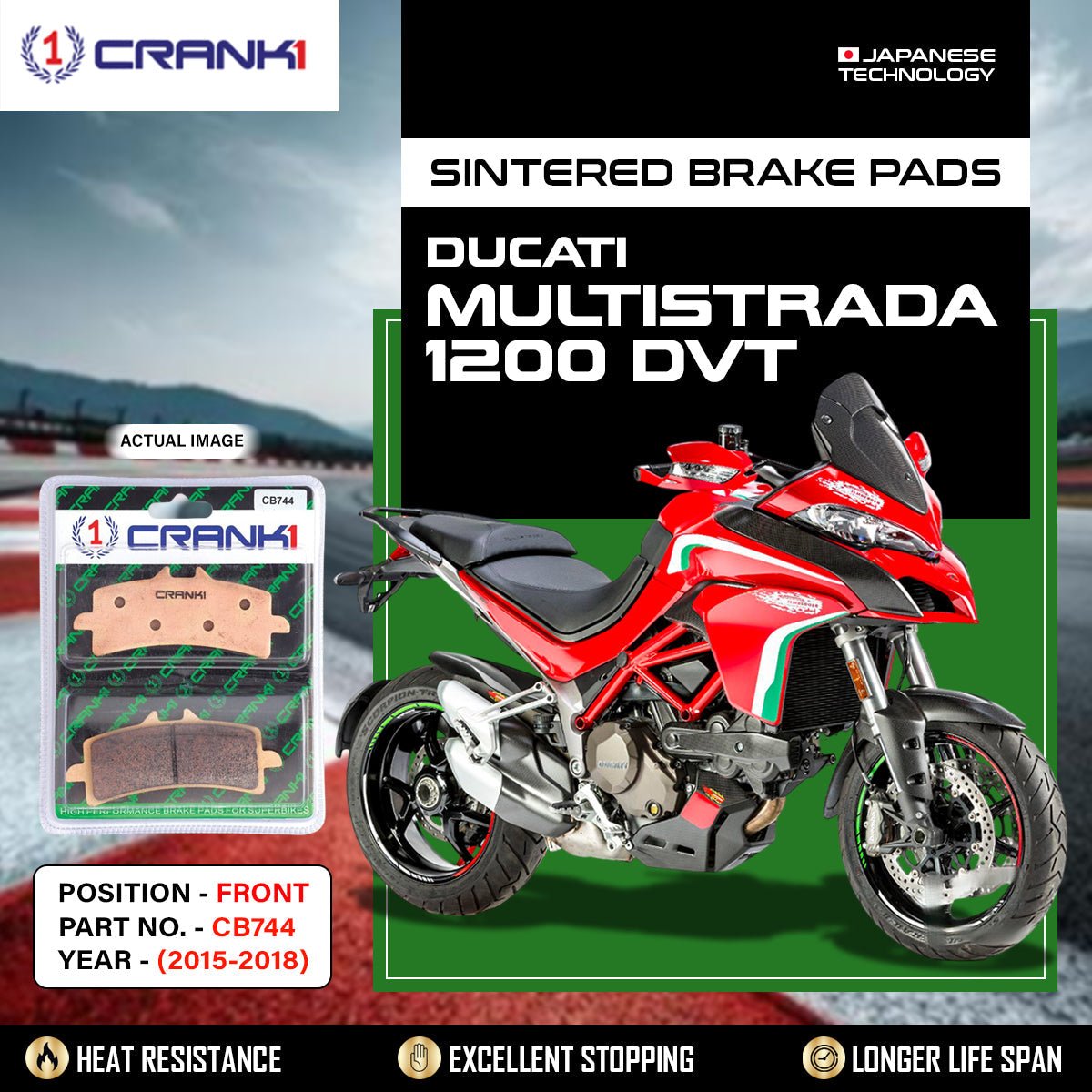 Sintered Brake Pads For Ducati Multistrada 1200 DVT 2015-2018 - Front - CB744 - 2 Sets - CRANK1