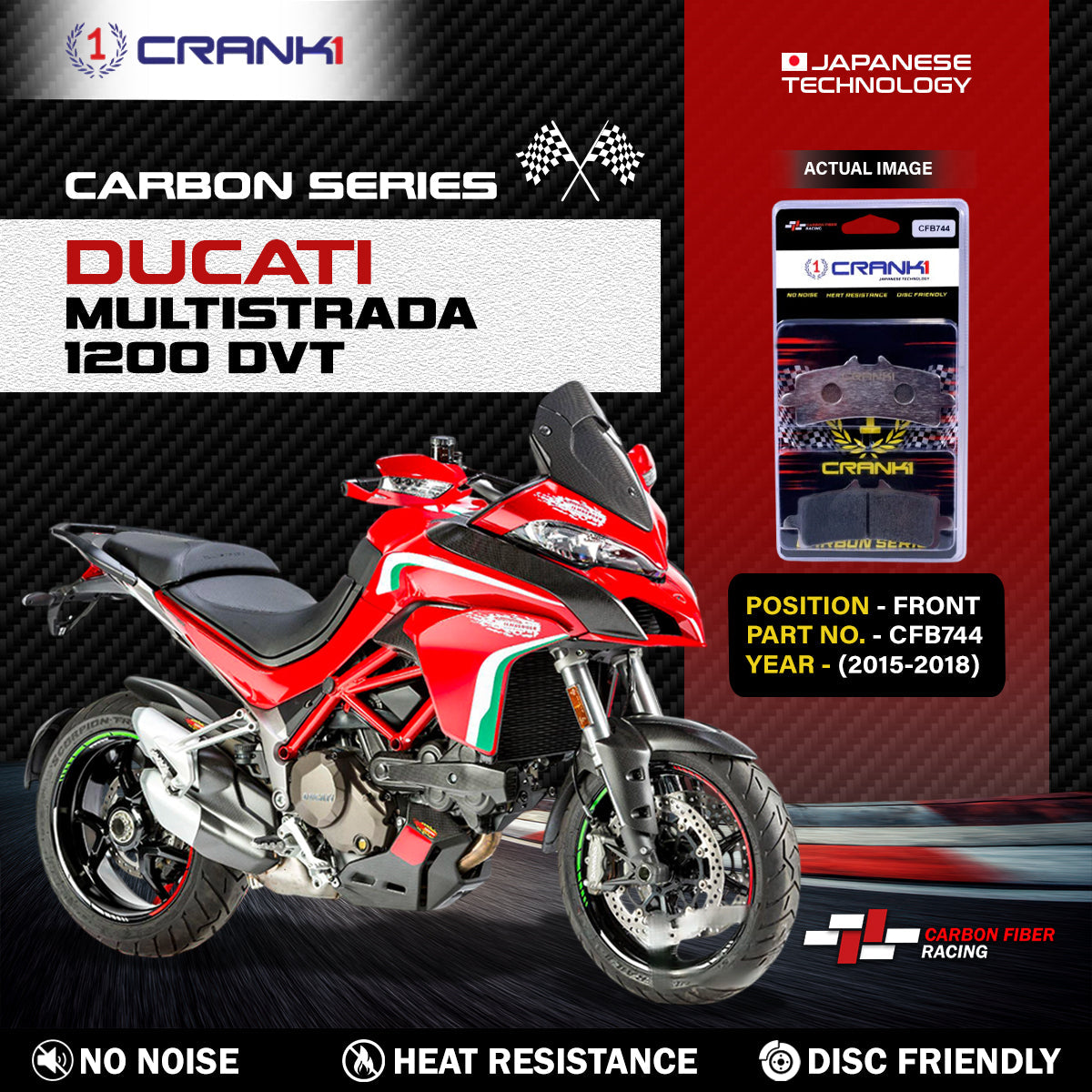 Carbon Brake Pads For Ducati Multistrada 1200 DVT 2015-2018 - Front - CFB744 - 2 Sets - CRANK1