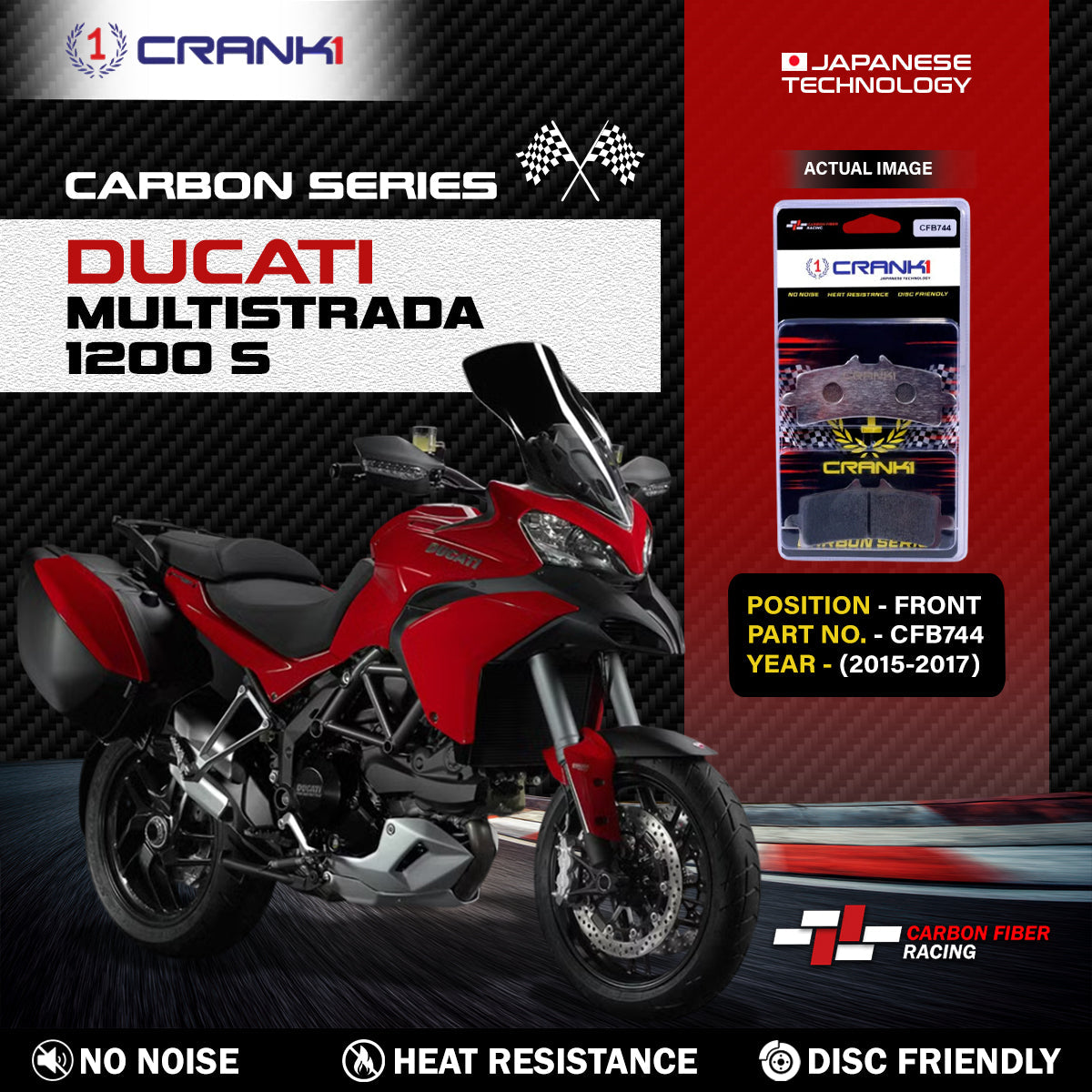Carbon Brake Pads For Ducati Multistrada 1200 S 2015-2017 - Front - CFB744 - 2 Sets - CRANK1