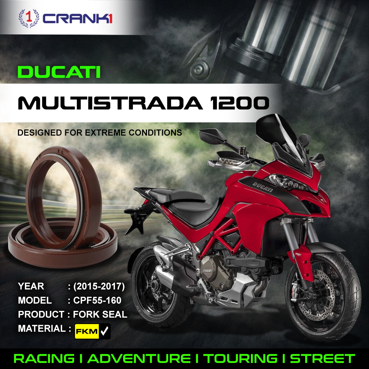 Fork Oil Seals Pair For Ducati Multistrada 1200 2015-2017 - CPF55-160 - CRANK1