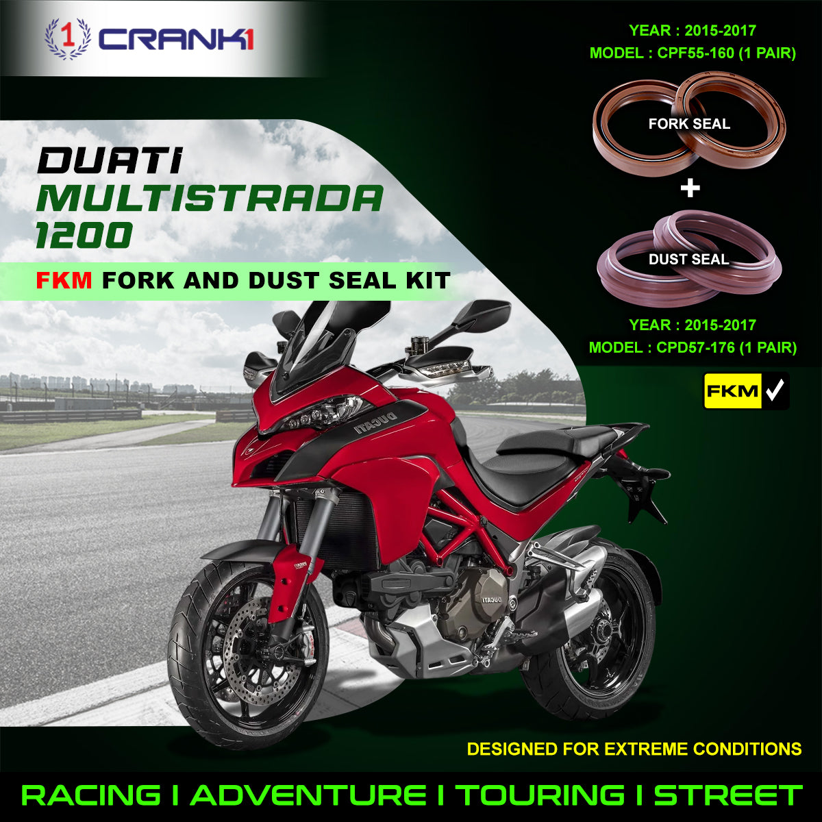 Fork And Dust Seals Kit For Ducati Multistrada 1200 2015-2017 - CRANK1