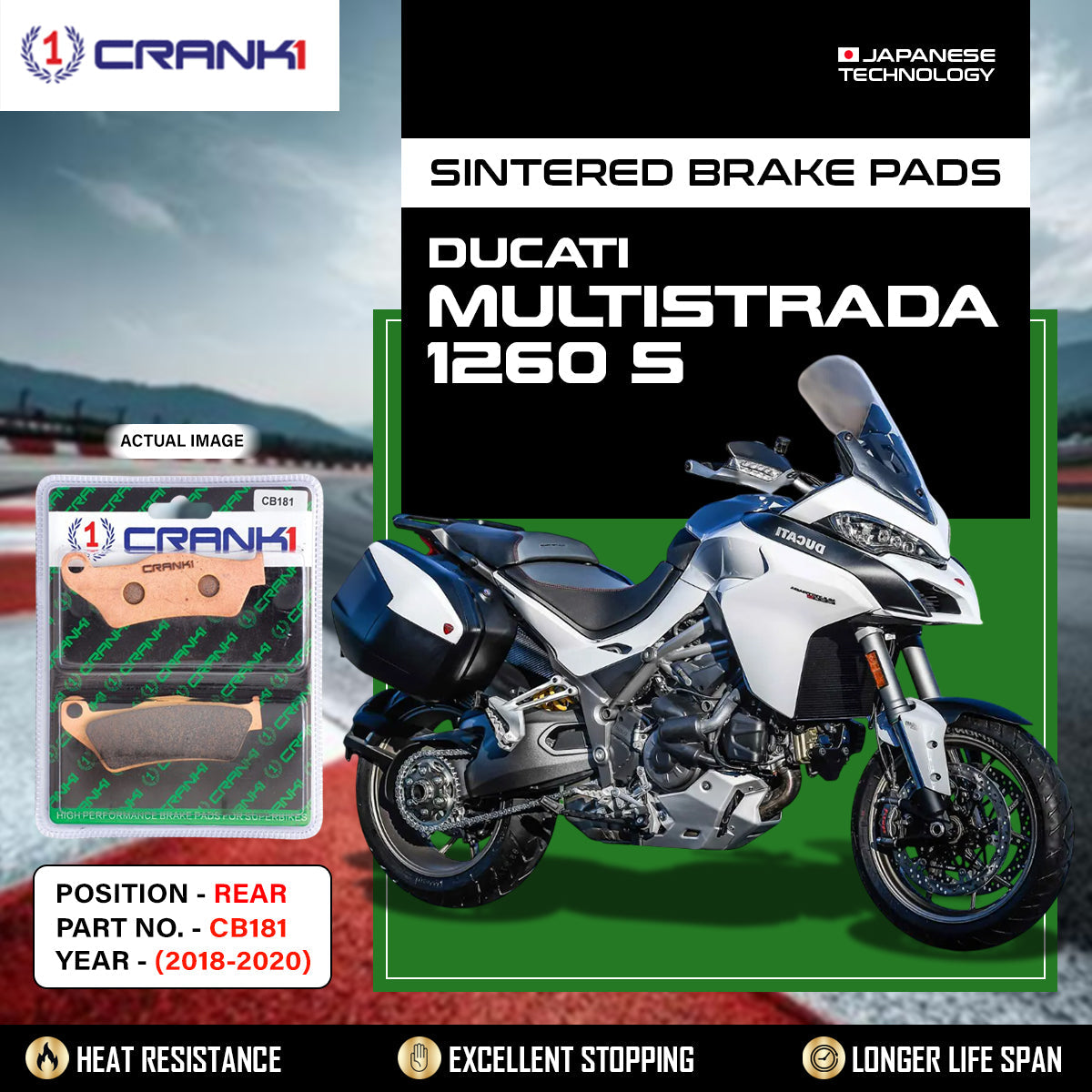 Sintered Brake Pads For Ducati Multistrada 1260 S 2018-2020 - Rear - CB181 - 1 Set - CRANK1