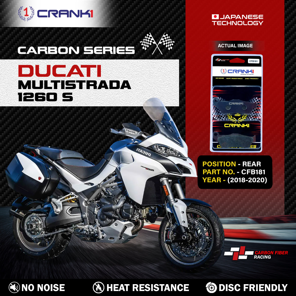 Carbon Brake Pads For Ducati Multistrada 1260 S 2018-2020 - Rear - CFB181 - 1 Set - CRANK1