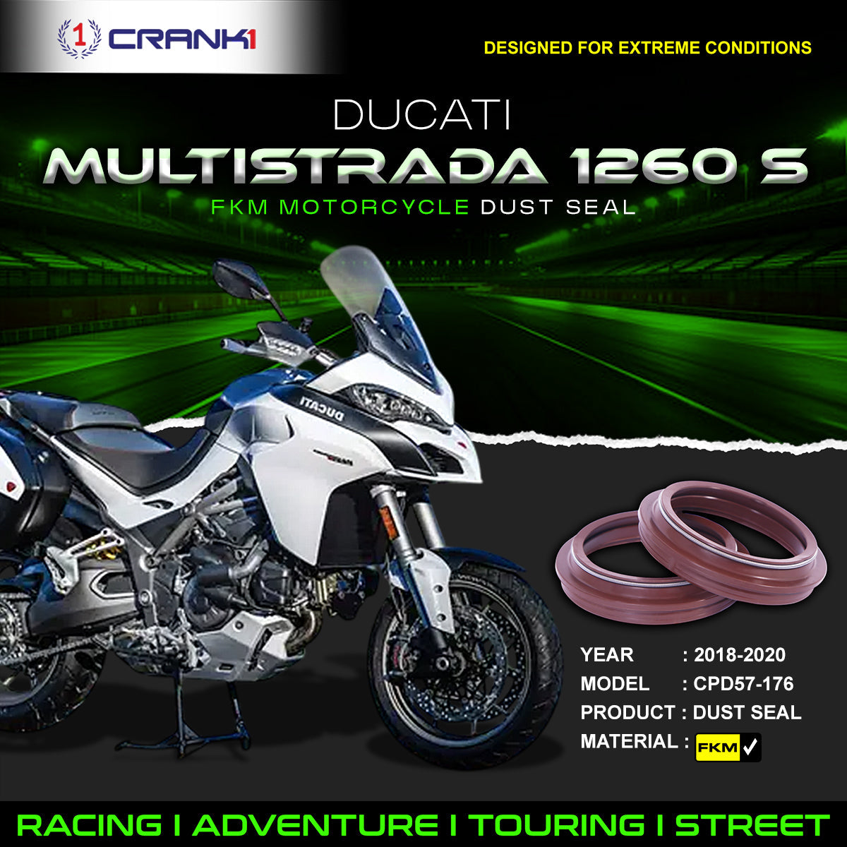 Fork Dust Seals Pair For Ducati Multistrada 1260 S 2018-2020 - CPD57-176 - CRANK1