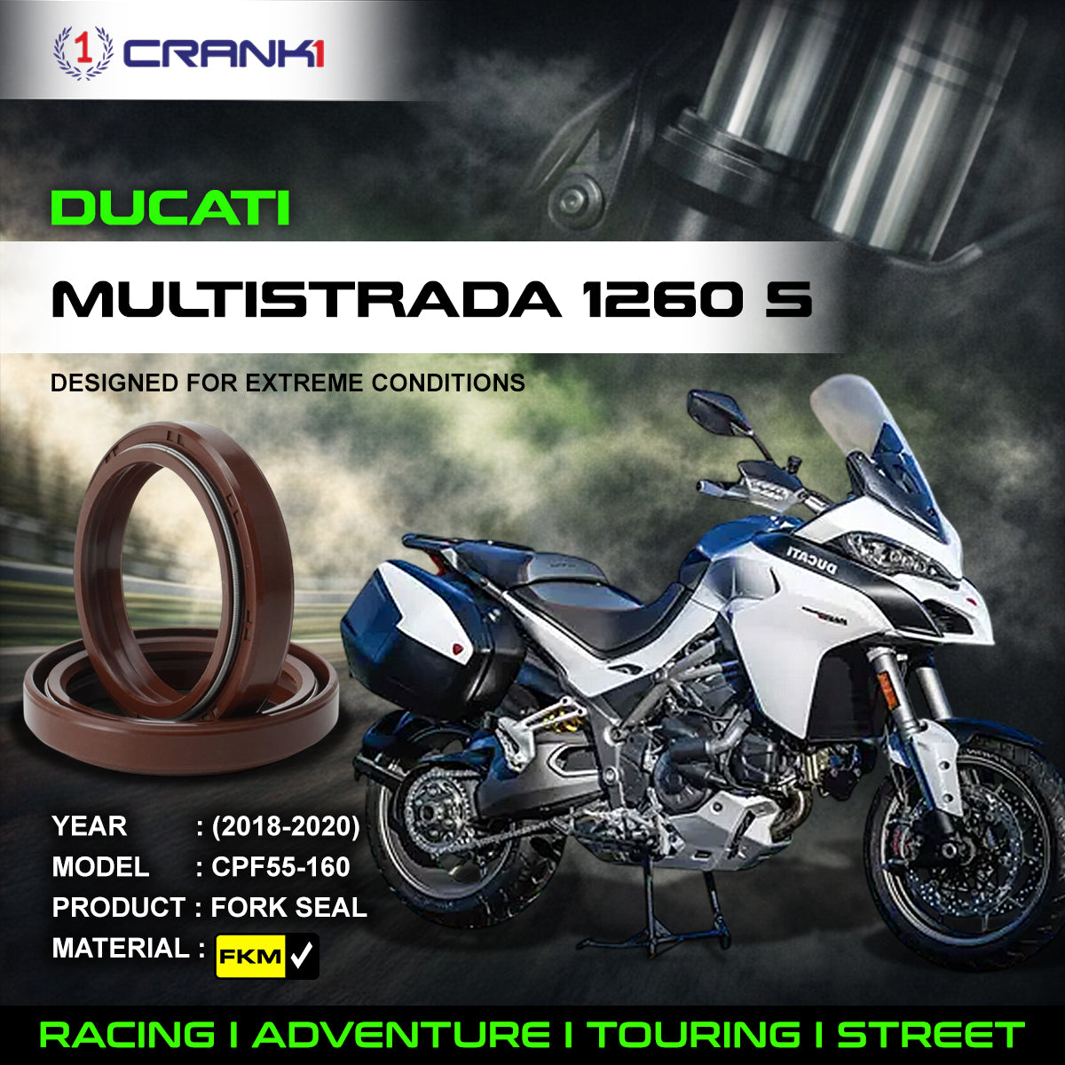 Fork Oil Seals Pair For Ducati Multistrada 1260 S 2018-2020 - CPF55-160 - CRANK1