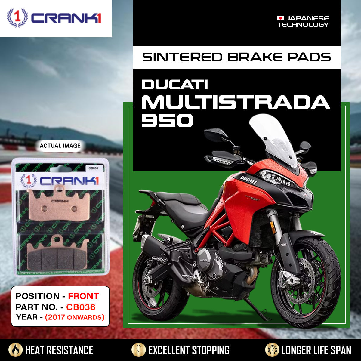 Sintered Brake Pads For Ducati Multistrada 950 2017 Onwards - Front - CB036 - 2 Sets - CRANK1