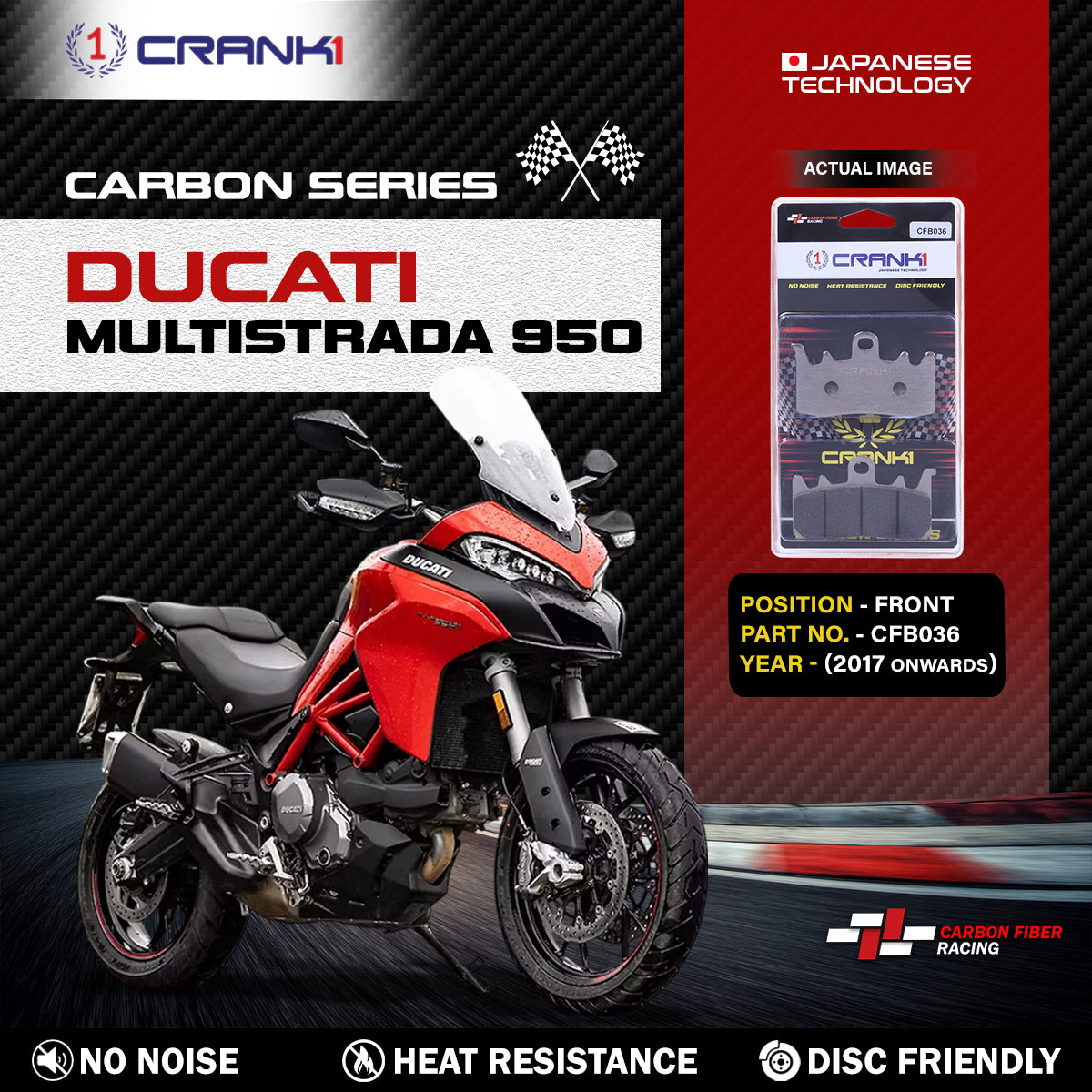 Carbon Brake Pads For Ducati Multistrada 950 2017 Onwards - Front - CFB036 - 2 Sets - CRANK1