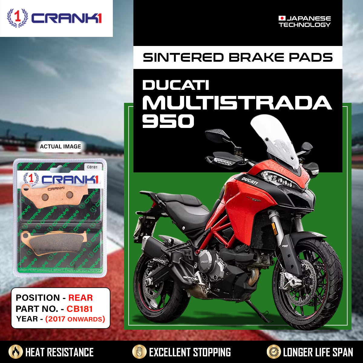 Sintered Brake Pads For Ducati Multistrada 950 2017 Onwards - Rear - CB181 - 1 Set - CRANK1