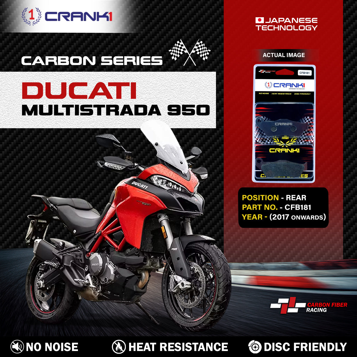 Carbon Brake Pads For Ducati Multistrada 950 2017 Onwards - Rear - CFB181 - 1 Set - CRANK1