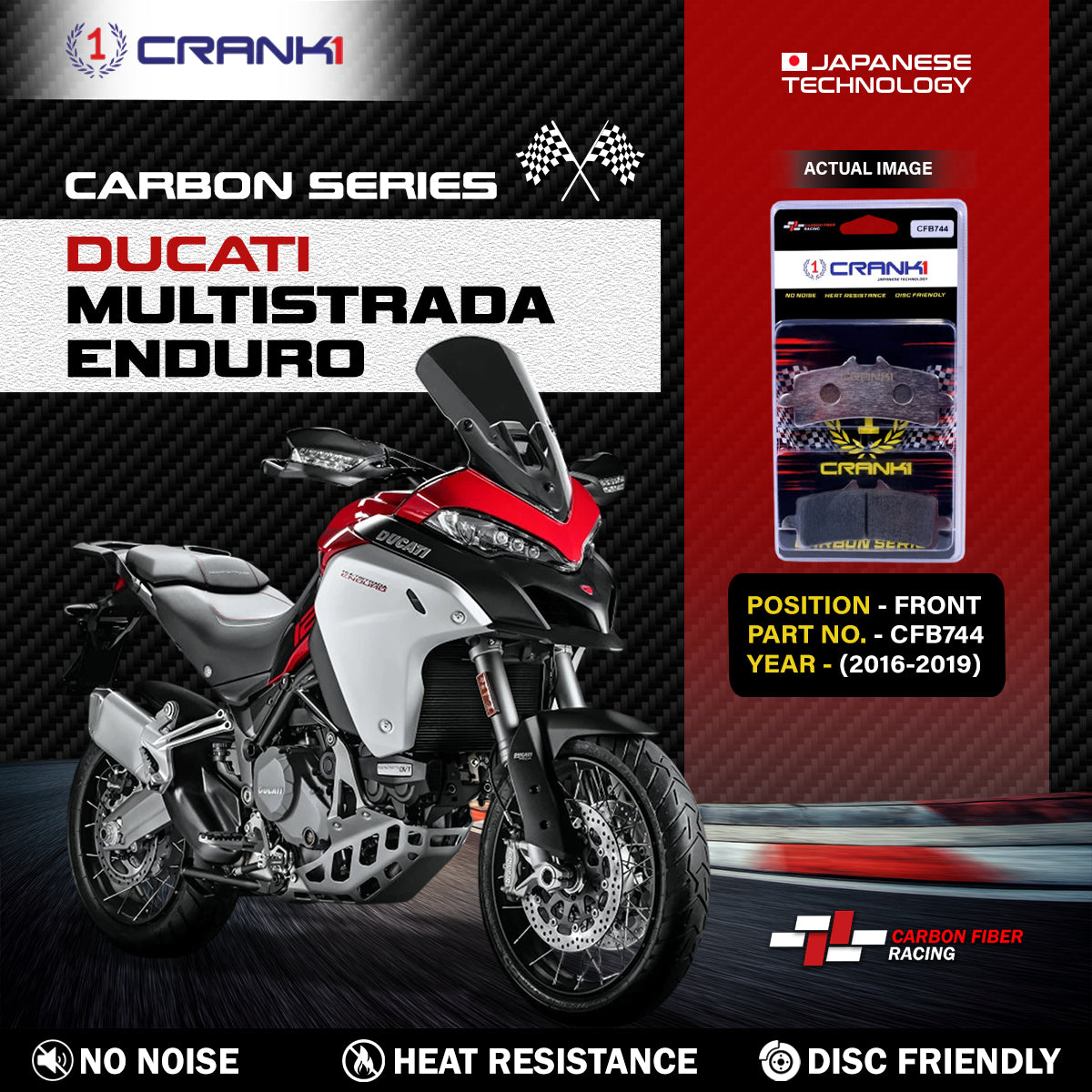 Carbon Brake Pads For Ducati Multistrada Enduro 2016-2019 - Front - CFB036 - 2 Sets - CRANK1