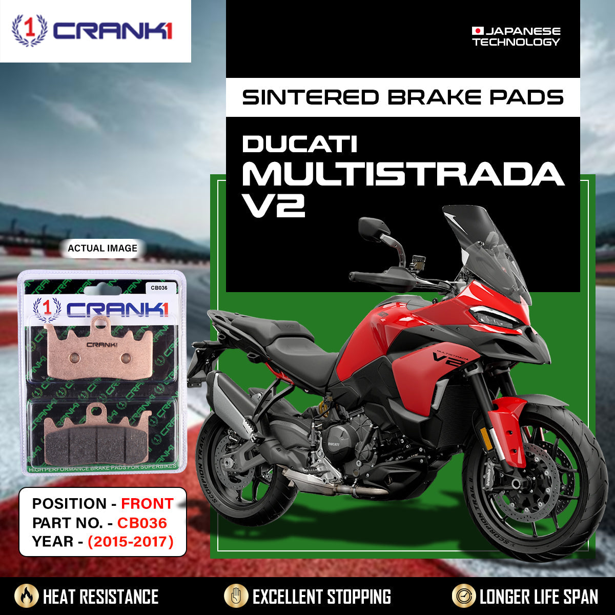 Sintered Brake Pads For Ducati Multistrada V2 2015-2017 - Front - CB036 - 2 Sets - CRANK1