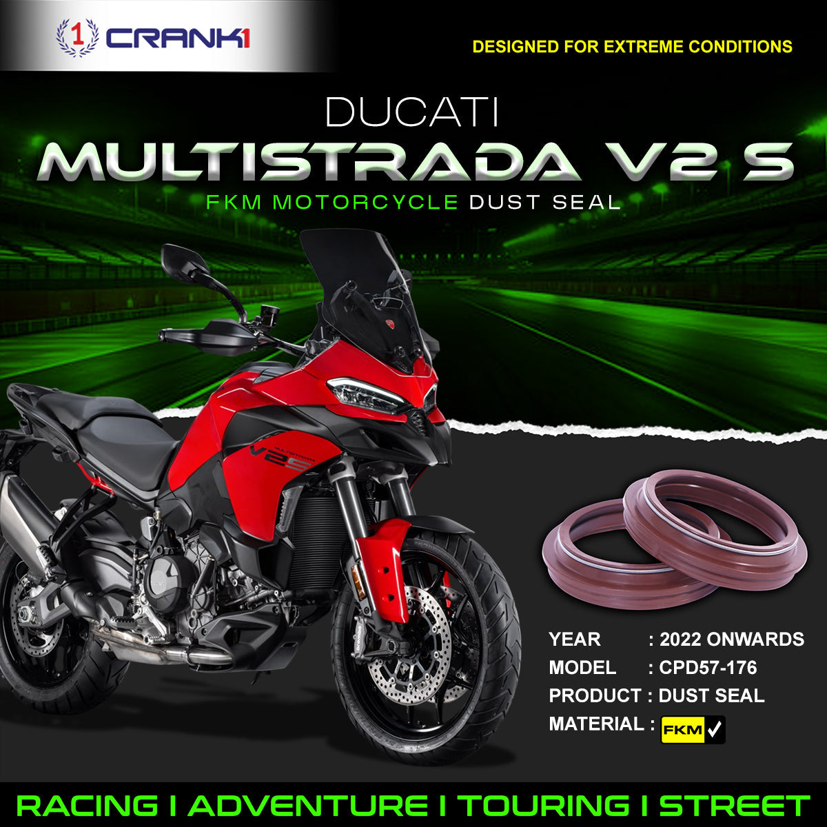 Fork Dust Seals Pair For Ducati Multistrada V2 S 2022 Onwards - CPD57-176 - CRANK1