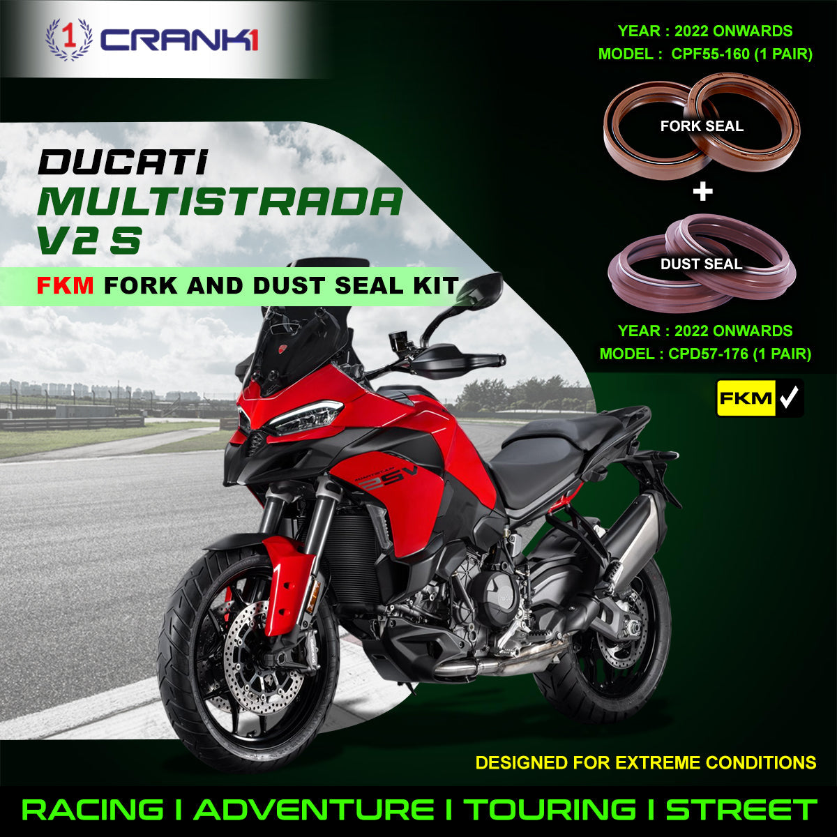 Fork And Dust Seals Kit For Ducati Multistrada V2 S 2022 Onwards - CRANK1