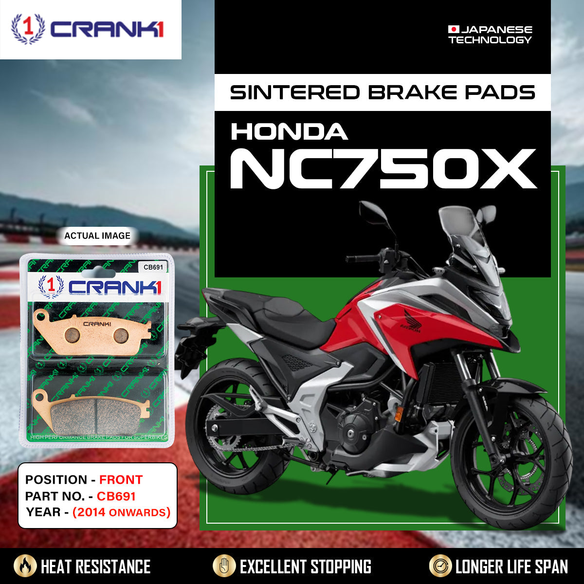 Sintered Brake Pads For Honda NC750X 2014 Onwards - Front - CB691 - 1 Set - CRANK1