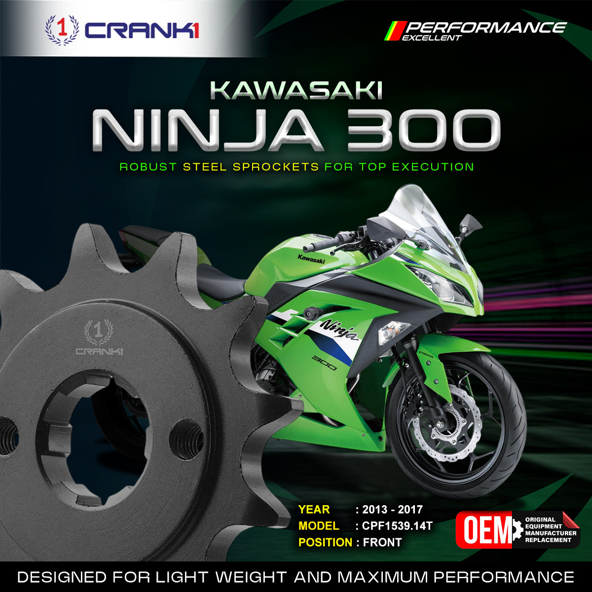 Sprocket For Kawasaki Ninja 300 2014-2025 - Front - CPF1539 14T - CRANK1