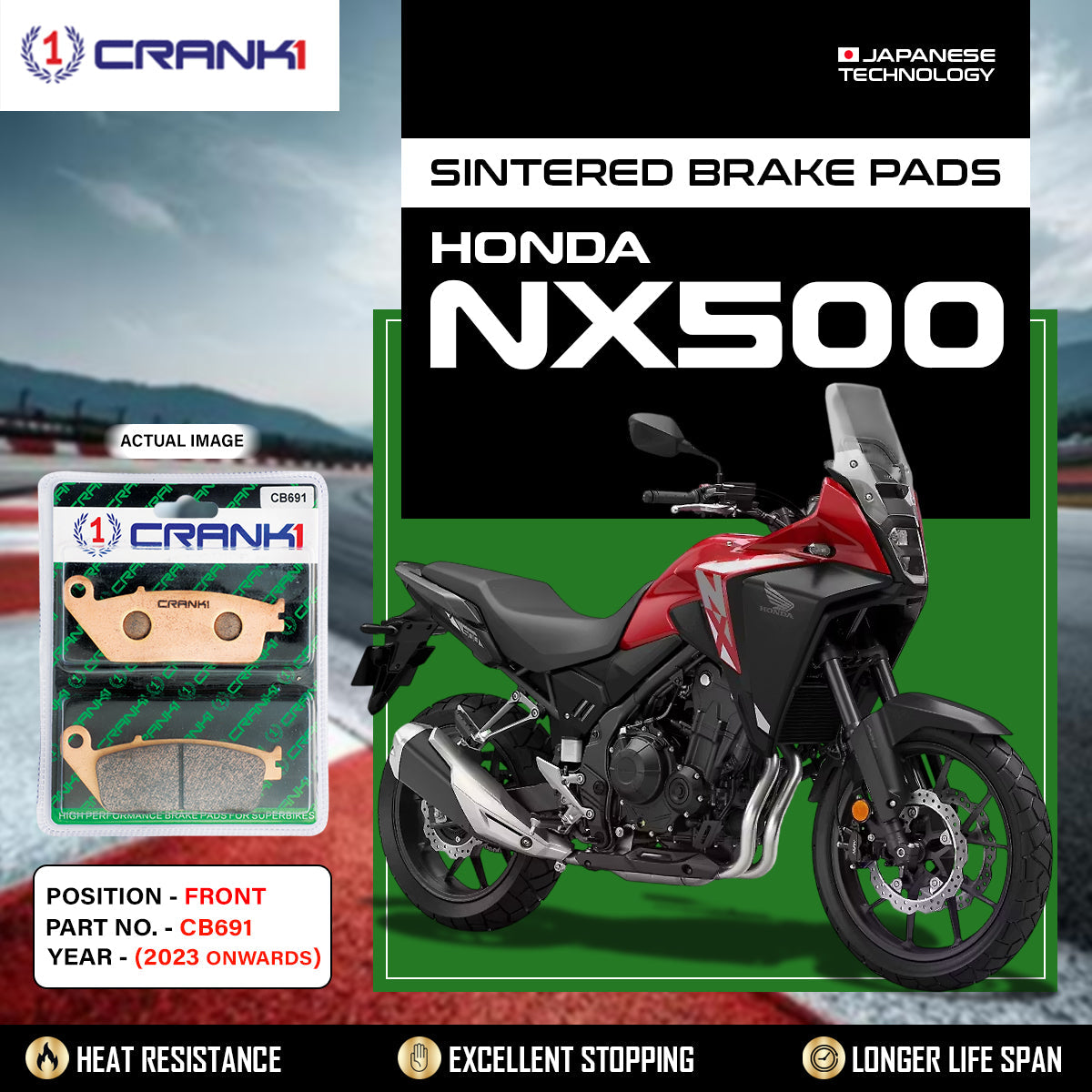Sintered Brake Pads For Honda NX500 2023 Onwards - Front - CB691 - 1 Set - CRANK1