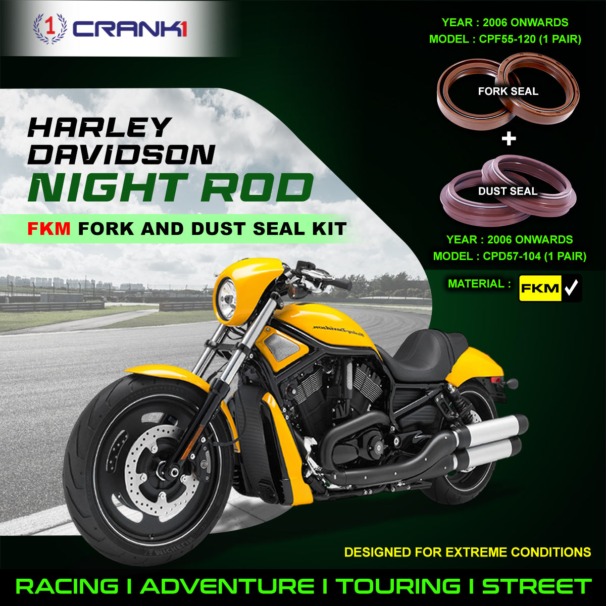Fork And Dust Seals Kit For Harley Davidson Night Rod 2006 Onwards - CRANK1