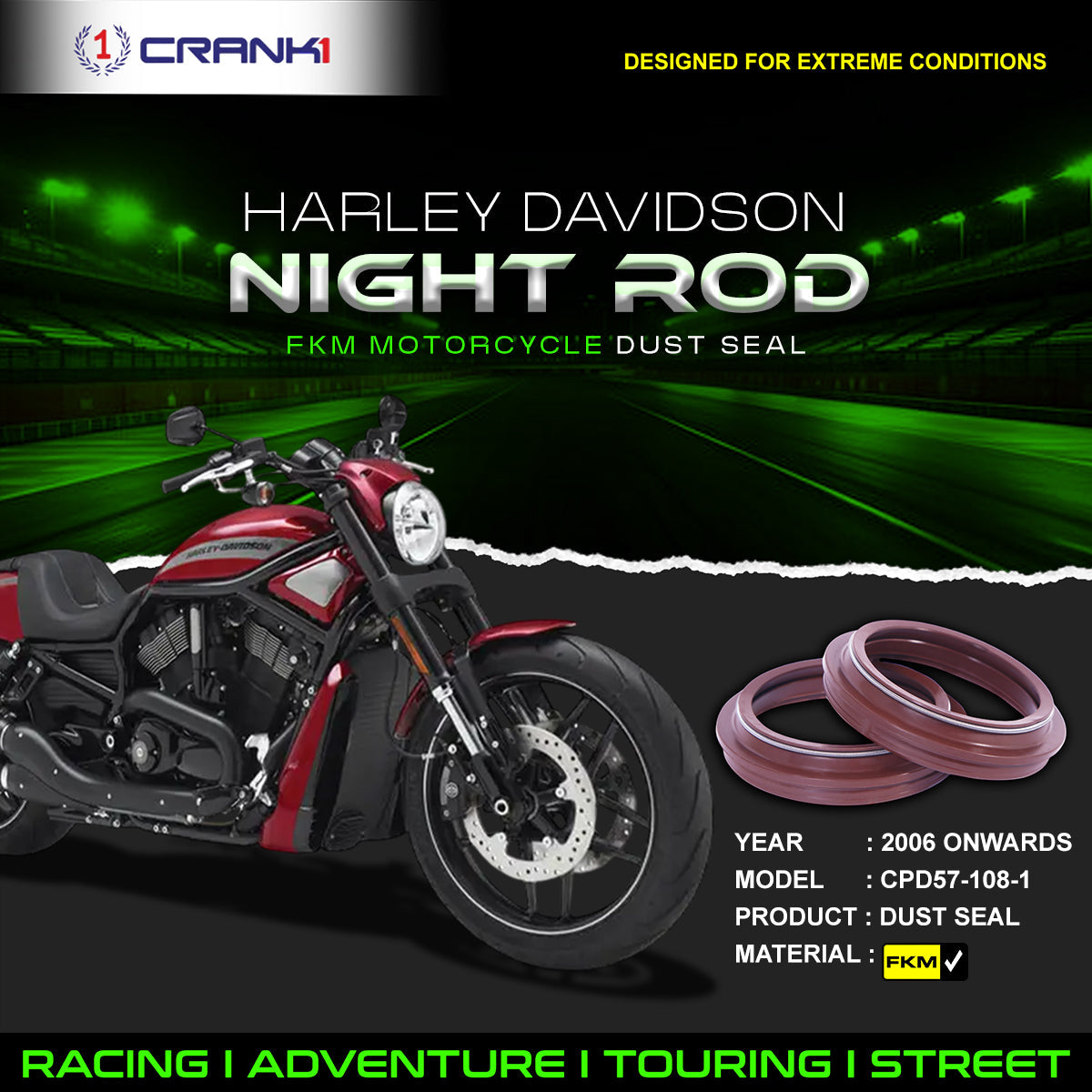 Fork Dust Seals Pair For Harley Davidson Night Rod 2006 Onwards - CPD57-108-1 - CRANK1