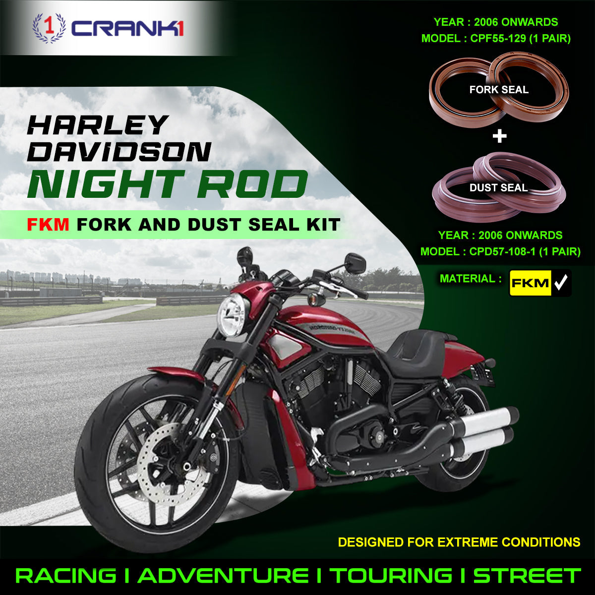 Fork And Dust Seals Kit For Harley Davidson Night Rod 2006 Onwards - CRANK1