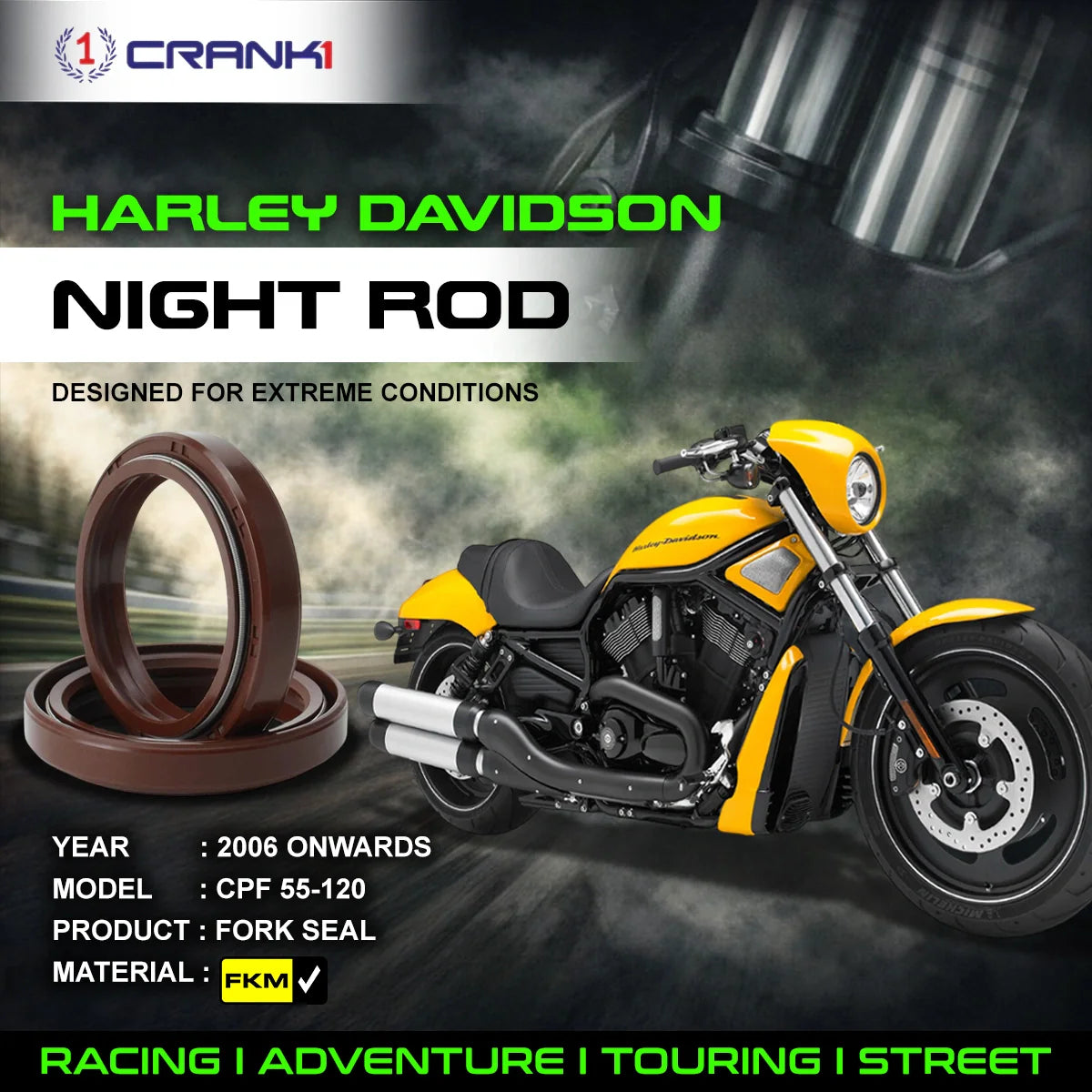 Fork Oil Seals Pair For Harley Davidson Night Rod 2006 Onwards - CPF55-120 - CRANK1