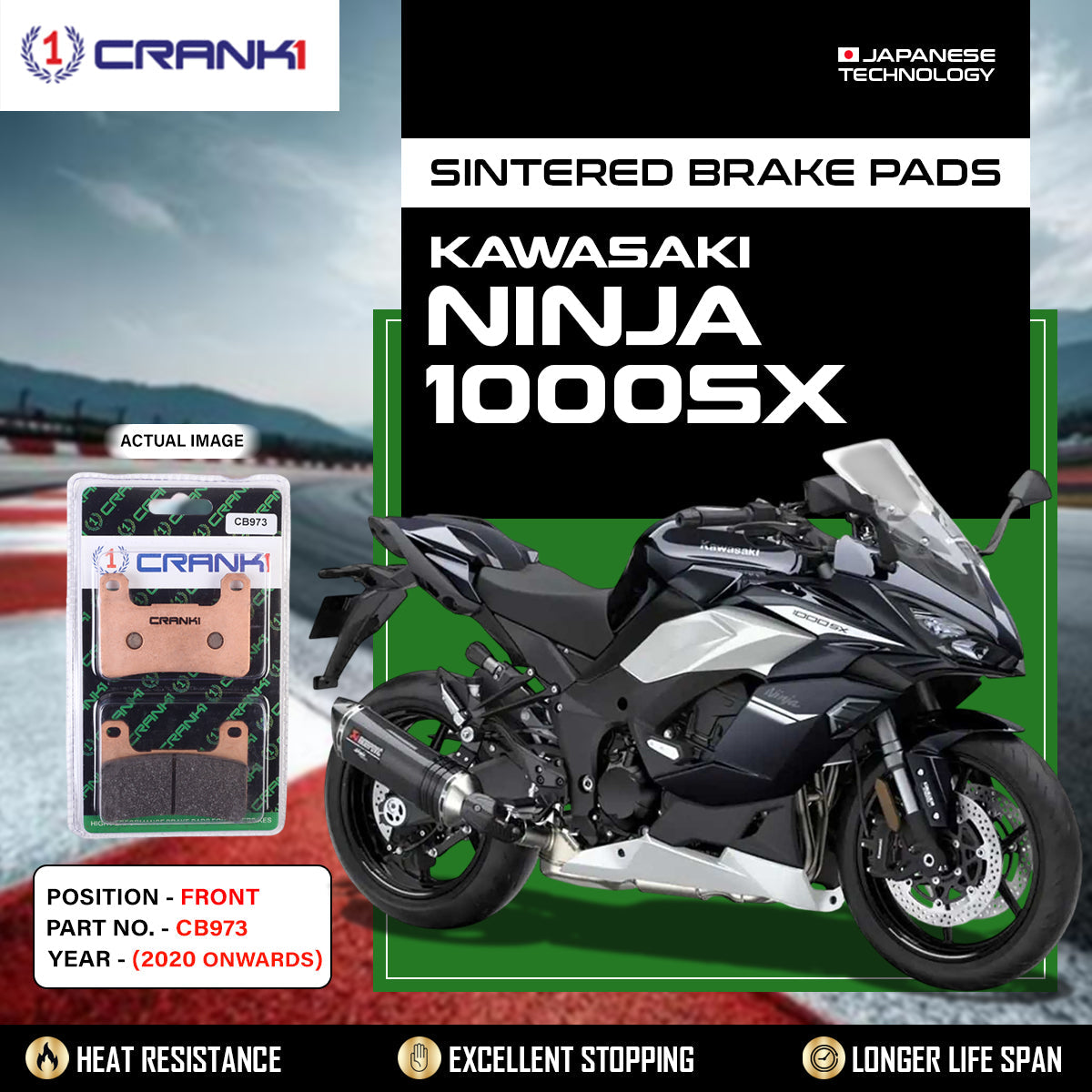Sintered Brake Pads For Kawasaki Ninja 1000SX 2020 Onwards - Front - CB973 - 2 Sets - CRANK1