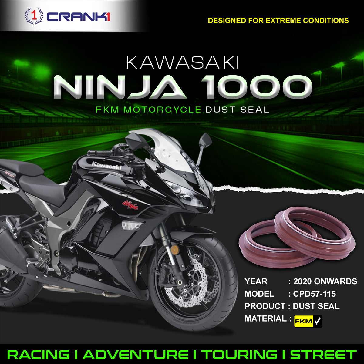 Fork Dust Seals Pair For Kawasaki Ninja 1000 2020 Onwards - CPD57-115 - CRANK1