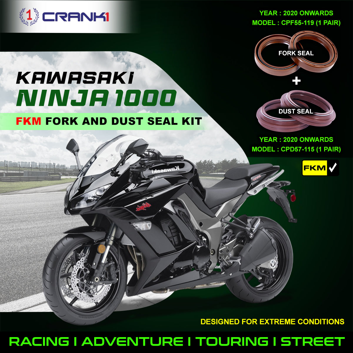 Fork And Dust Seals Kit For Kawasaki Ninja 1000 2020 Onwards - CRANK1