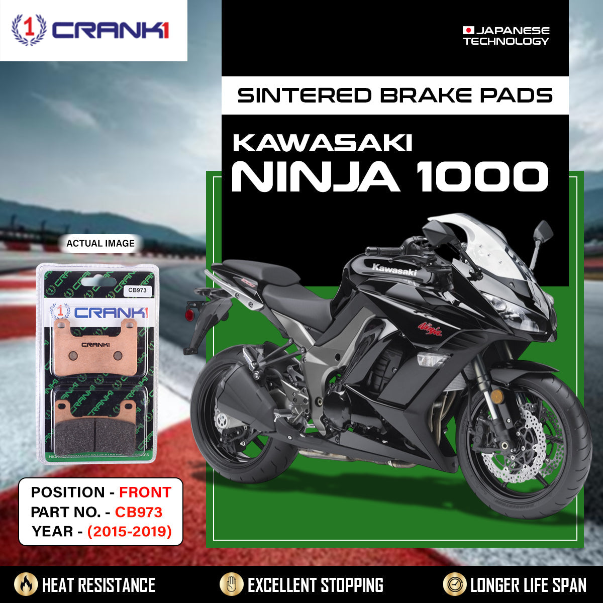 Sintered Brake Pads For Kawasaki Ninja 1000 2015-2019 - Front - CB973 - 2 Sets - CRANK1