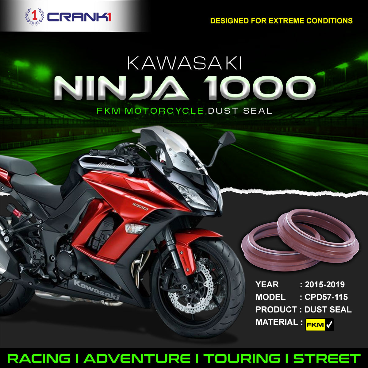 Fork Dust Seals Pair For Kawasaki Ninja 1000 2015-2019 - CPD57-115 - CRANK1