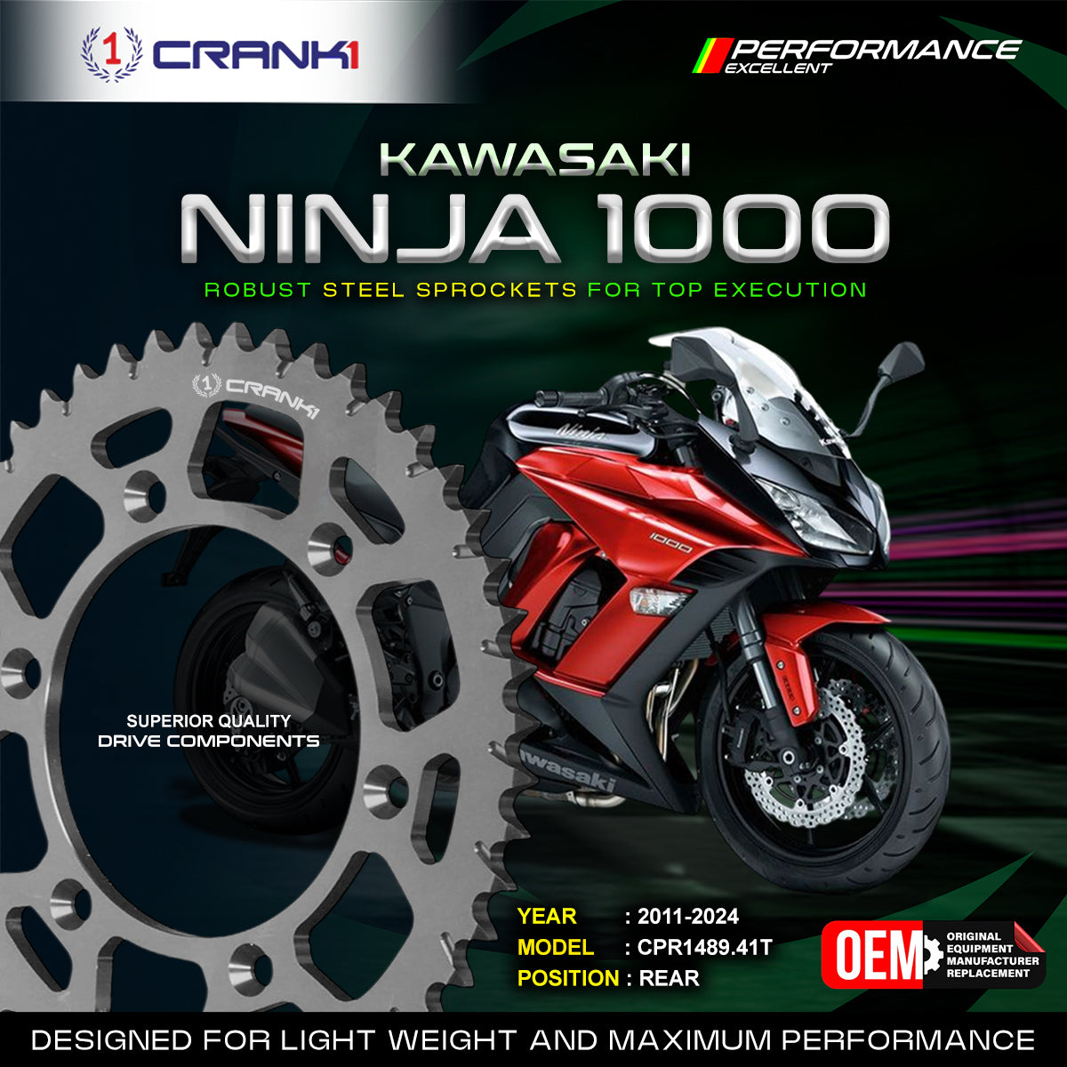 Sprocket For Kawasaki Ninja 1000 2011-2024 - Rear - CPR1489 41T - CRANK1