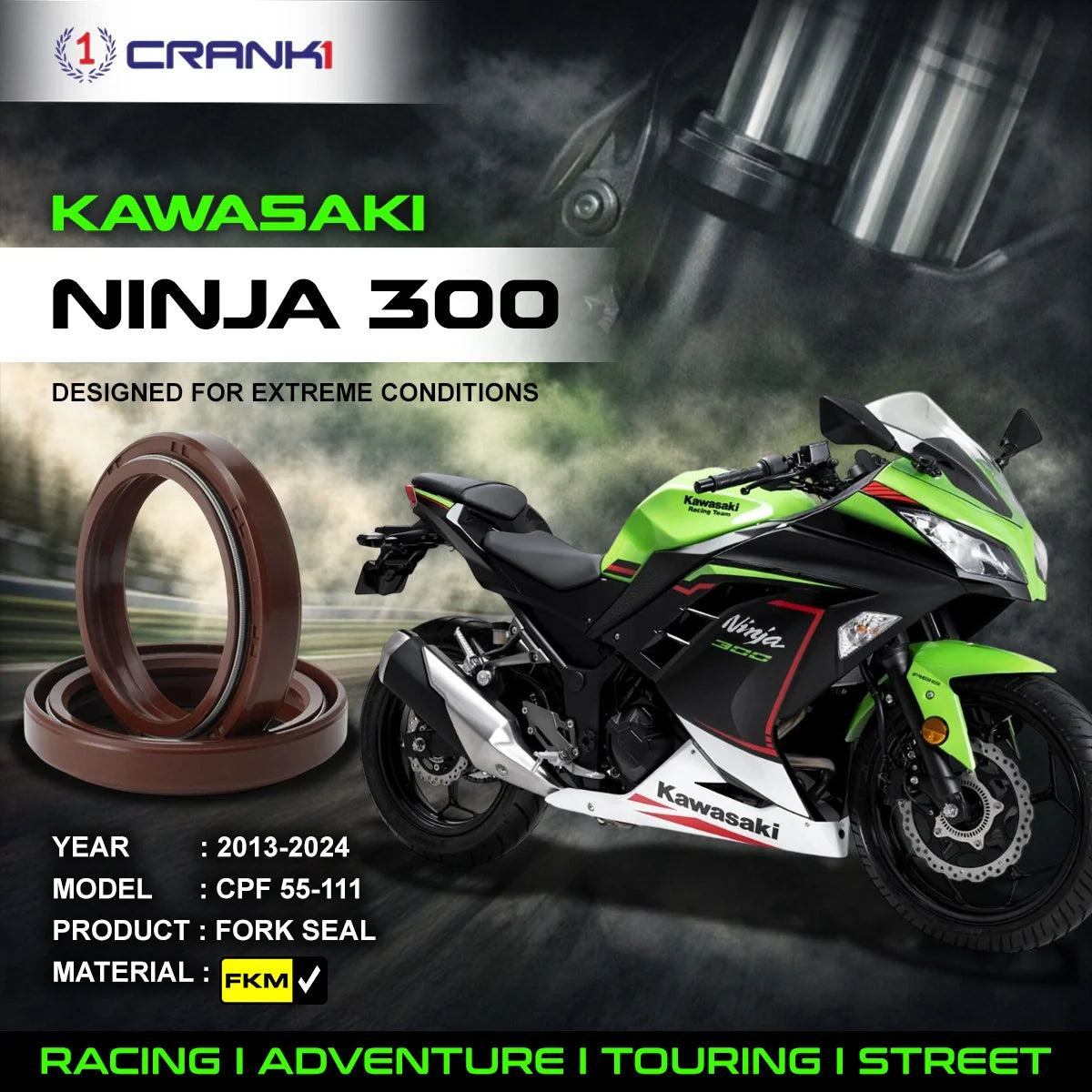 Fork Oil Seals Pair For Kawasaki Ninja 300 2013-2024 - CPF55-111 - CRANK1