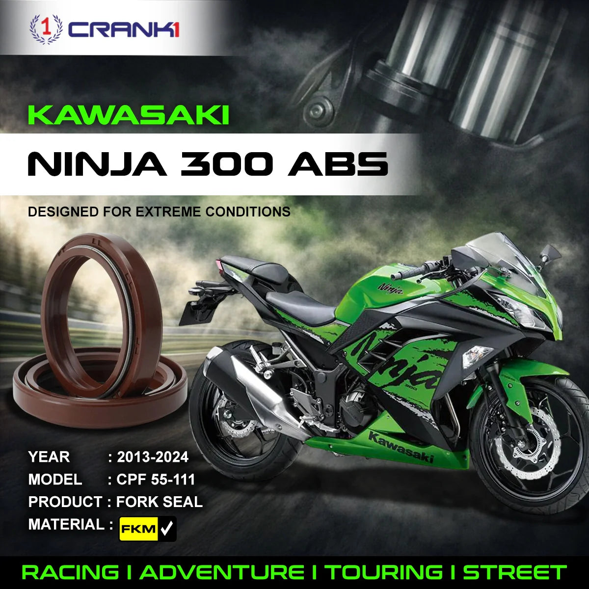 Fork Oil Seals Pair For Kawasaki Ninja 300 ABS 2013-2024 - CPF55-111 - CRANK1