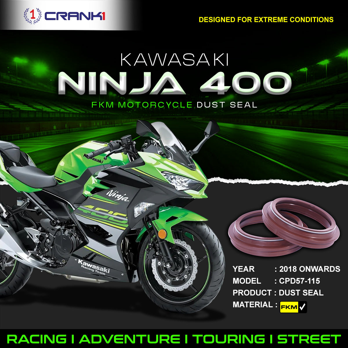 Fork Dust Seals Pair For Kawasaki Ninja 400 2018 Onwards - CPD57-115 - CRANK1