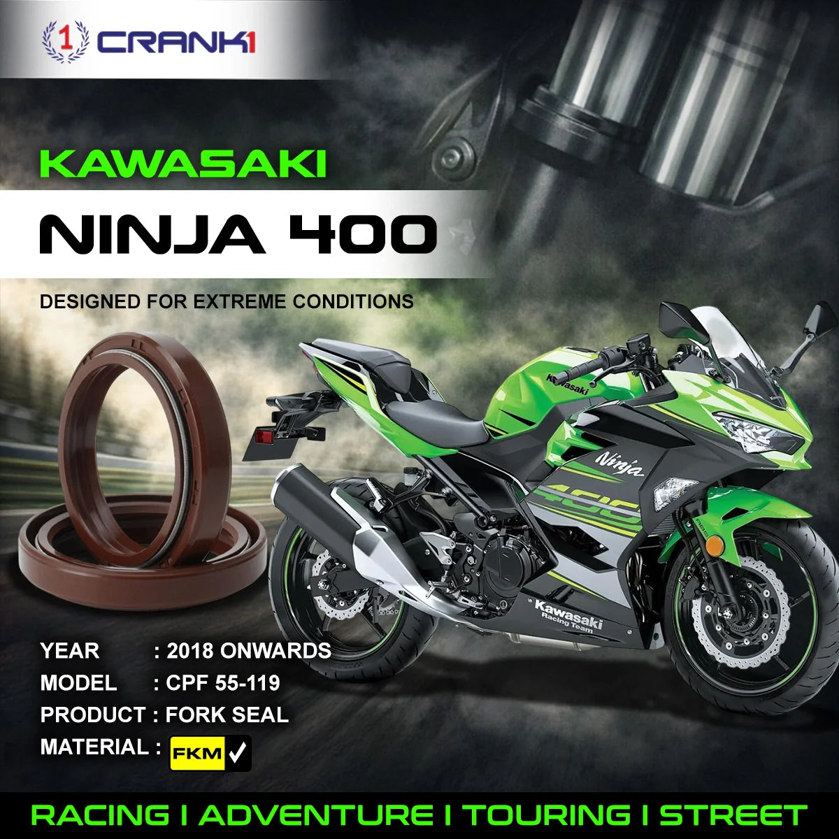 Fork Oil Seals Pair For Kawasaki Ninja 400 2018 Onwards - CPF55-119 - CRANK1