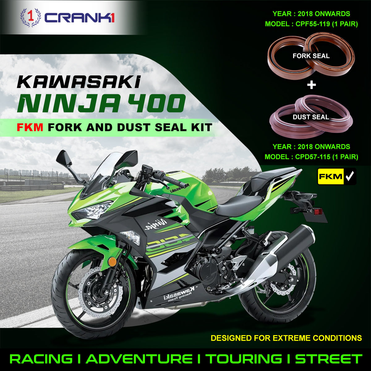 Fork And Dust Seals Kit For Kawasaki Ninja 400 2018 Onwards - CRANK1