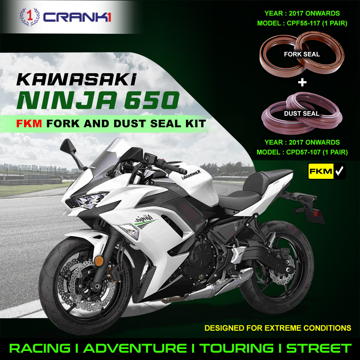 Fork And Dust Seals Kit For Kawasaki Ninja 650 2017 Onwards - CRANK1