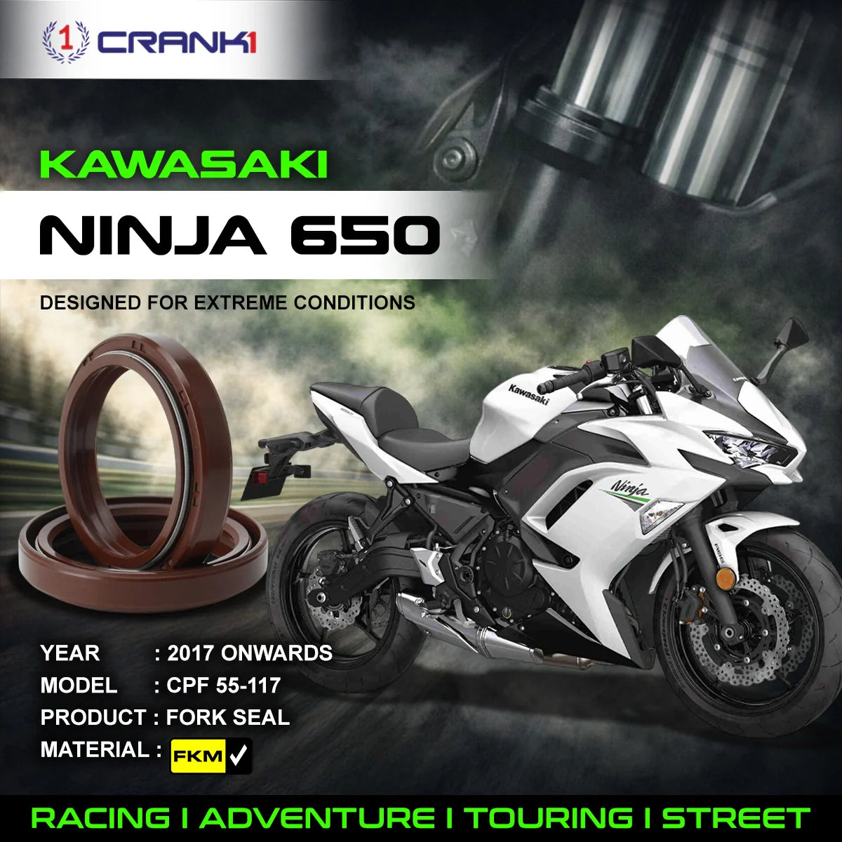 Fork Oil Seals Pair For Kawasaki Ninja 650 2017 Onwards - CPF55-117 - CRANK1