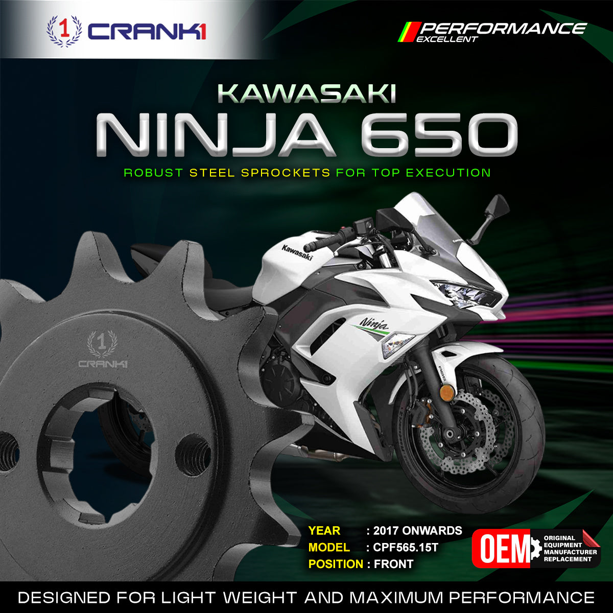 Sprocket For Kawasaki Ninja 650 2017 Onwards - Front - CPF565 15T - CRANK1