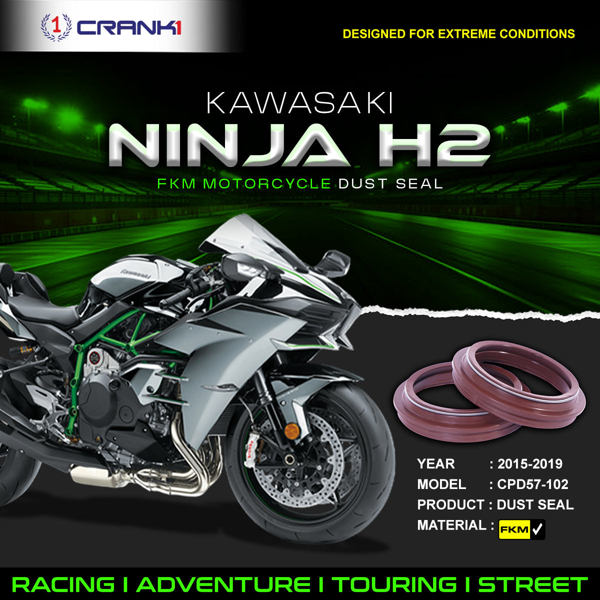 Fork Dust Seals Pair For Kawasaki Ninja H2 2015-2019 - CPD57-102 - CRANK1