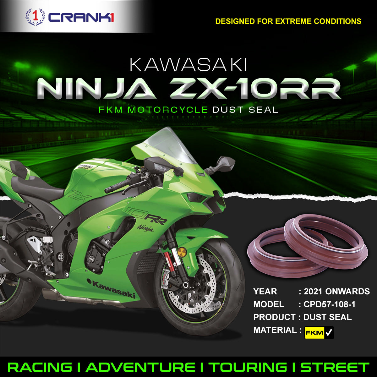 Fork Dust Seals Pair For Kawasaki Ninja ZX-10RR 2021 Onwards - CPD57-108-1 - CRANK1