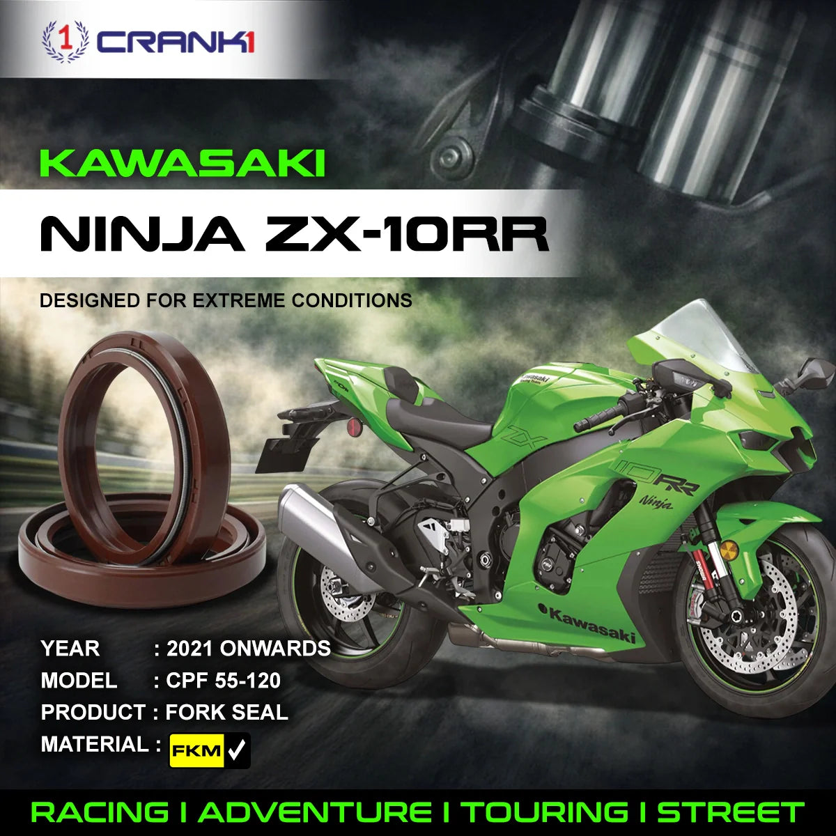 Fork Oil Seals Pair For Kawasaki Ninja ZX-10RR 2021 Onwards - CPF55-120 - CRANK1