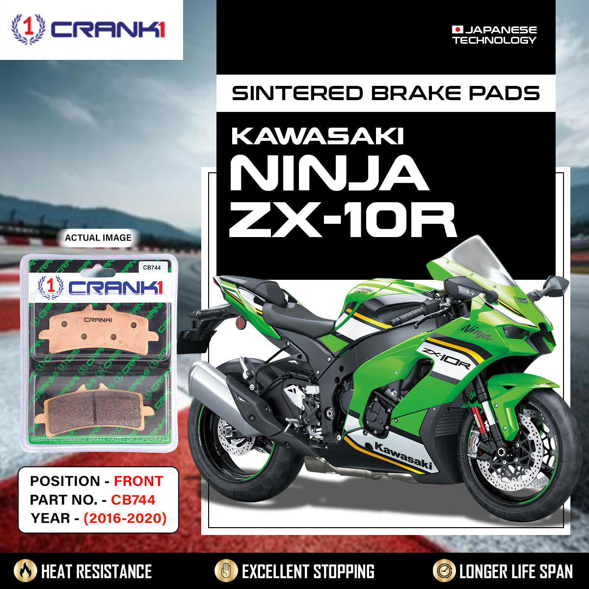Sintered Brake Pads For Kawasaki Ninja ZX-10R 2016-2020 - Front - CB744 - 2 Sets - CRANK1