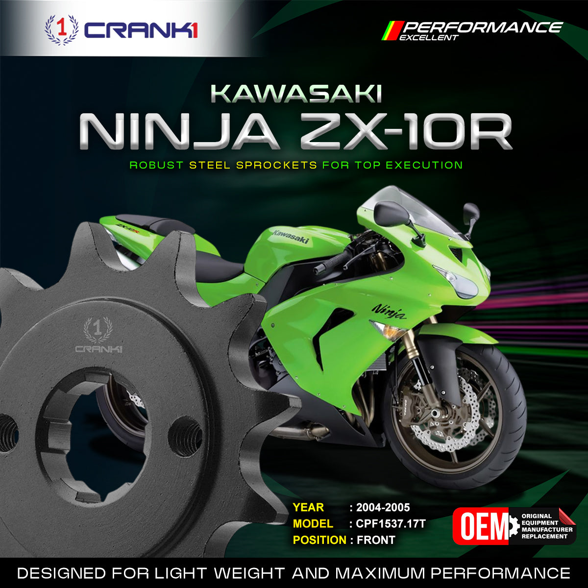 Sprocket For Kawasaki Ninja ZX-10R 2004-2005 - Front - CPF1537 17T - CRANK1